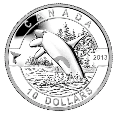 2013 Canada Fine Silver $10 Ten Dollars-The Orca