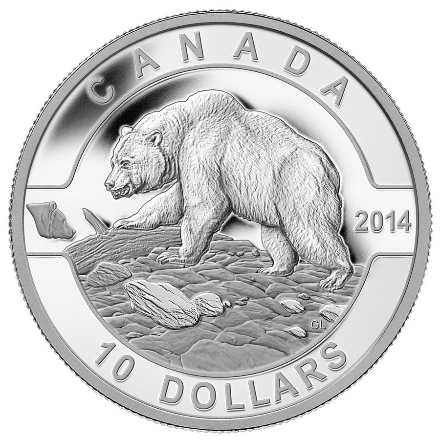 2014 Canada Fine Silver $10 Ten Dollars-Grizzly Bear