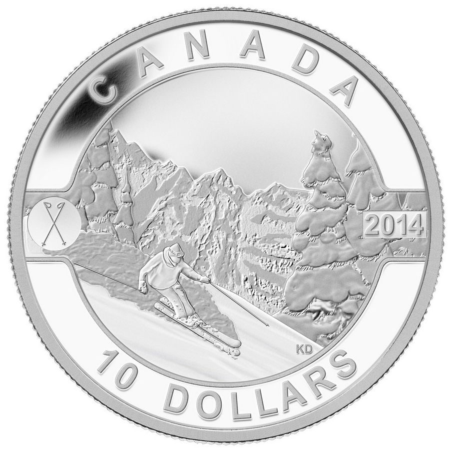 2014 Canada Fine Silver $10 Ten Dollars-Skiing Canada's Slopes