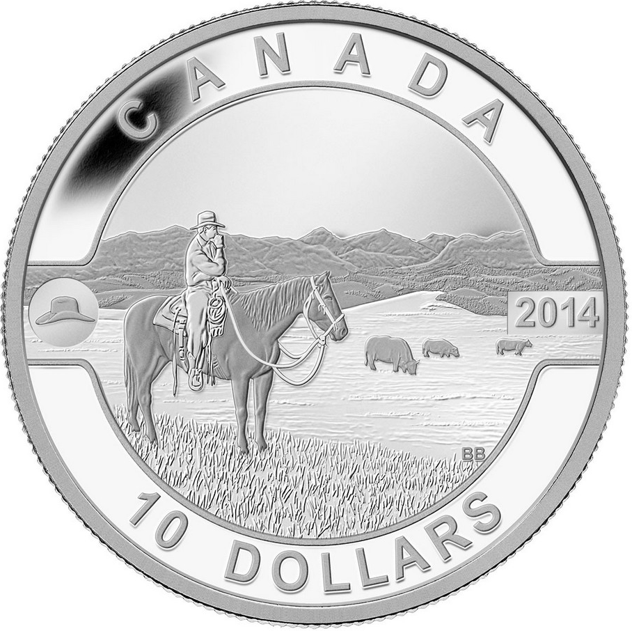 2014 Canada Fine Silver $10 Ten Dollars-Canadian Cowboy