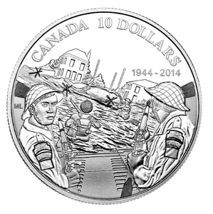 2014 Canada Fine Silver $10 Ten Dollars-70th Anniversary of the D-Day (1944)