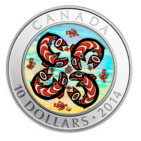 2014 Canada Fine Silver $10 Ten Dollars-First Nation Art Series-Salmon