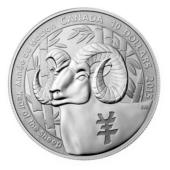 2015 Canada Fine Silver $10 Ten Dollars-Year of the Sheep