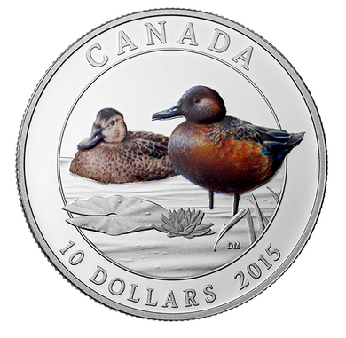 2014 Canada Fine Silver $10 Ten Dollars-Ducks of Canada-Cinnamon Teal