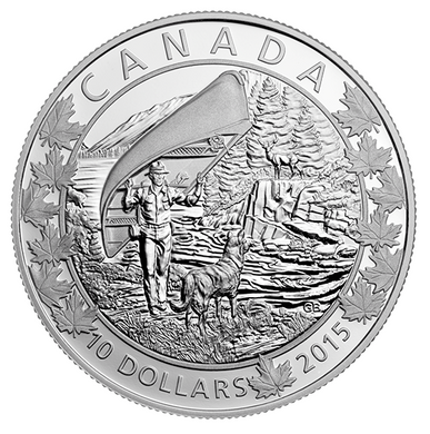 2015 Canada Fine Silver $10 Ten Dollars-Canoe series-Wondrous West