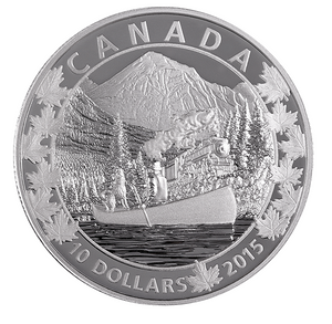 2015 Canada Fine Silver $10 Ten Dollars-Canoe Series-Magnificent Mountains