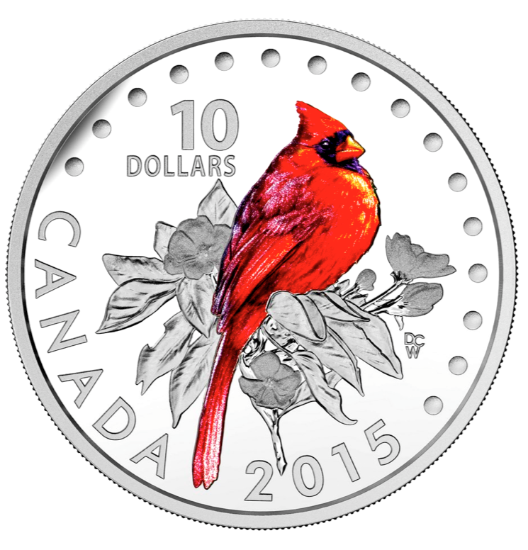 2015 $10 Colourful Songbirds of canada-The Northern Cardinal