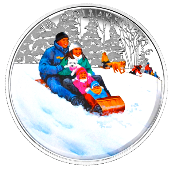 2016 Canada Fine Silver $10 Ten Dollars-Winter Fun
