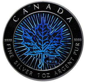 2001 Silver maple Leaf- with Holograms-Good fortune