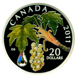 2011 Canada 20 Dollars Fine Silver Coin, Swarovski Crystal Raindrop and Maple Leaf