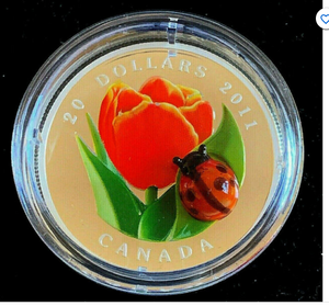 2011 20 Dollars Fine Silver Coin, venetian Glass-Tulip With ladybug