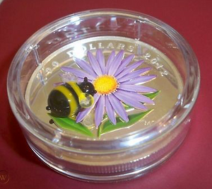 2012 20 Dollars Fine Silver Coin, venetian Glass-Aster with Bumble Bee