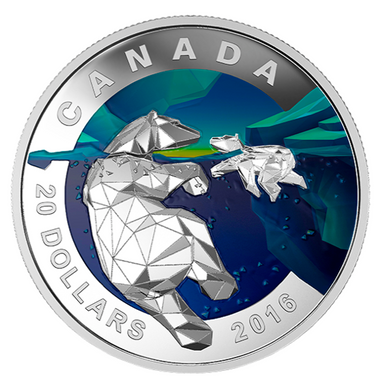 2016 20 Dollars Fine Silver Coin- Geometry in Art Series-The Polar Bear