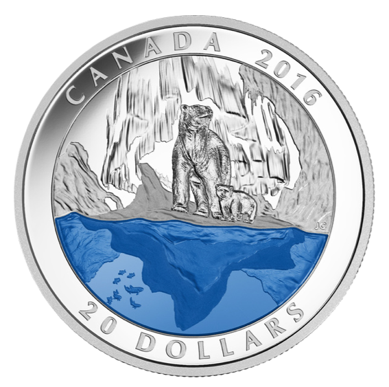 2016 20 Dollars Fine Silver Coin-Iconic canada The Polar Bear