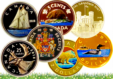 2018 Pure Silver Coloured 6-Coin Set with Medallion - Canadian Circulation Collection