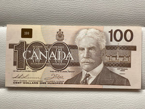 1988 canada Banknote 100$ Thiessen-crow Serial: BCJ 8475324