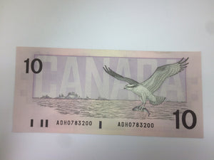 1989 Bank of Canada 10 Dollars McDonald Banknote ADH 0783200