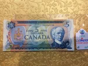 Bank of canada 5 Dollars Lawson-Bouey Replacement Note Serial: *CU2947724