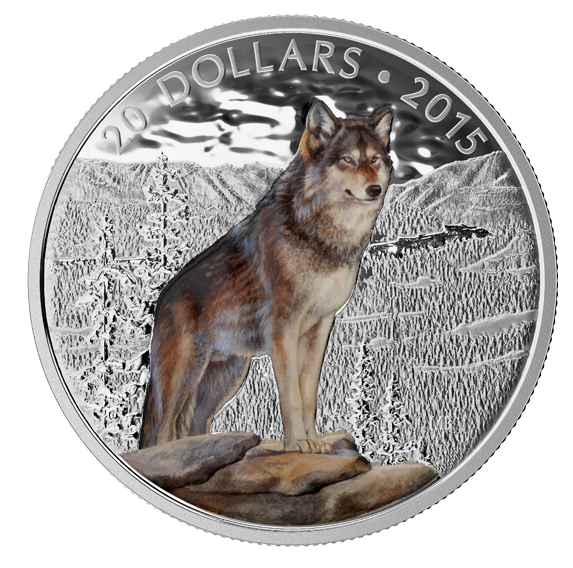 2015 1 oz. Fine Silver Coloured Coin - Imposing Alpha Wolf
