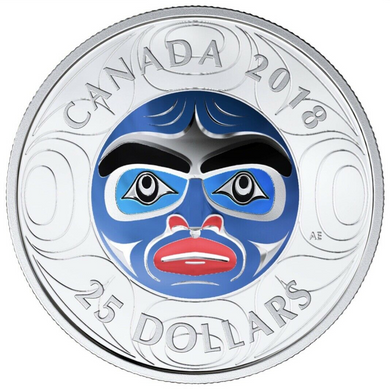 2018 Twenty Five Dollars, Fine Silver Coin Ultra-High Relief Coloured Ancestor Moon Mask