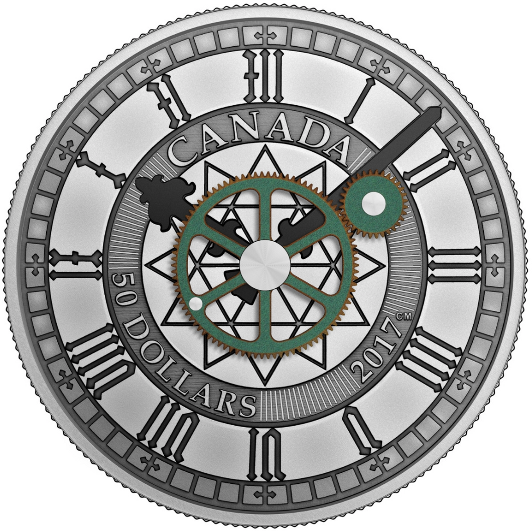 2017 50 $ Fine Silver Coin – Peace Tower Clock 90 th Anniversary