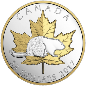 2017 25$ 1 oz. Pure Silver Gold Plated Piedfort – Timeless Icons Beaver