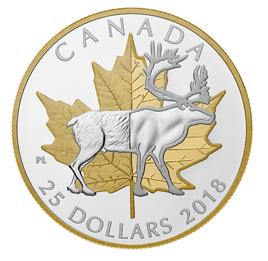 2018 25$ 1 oz. Pure Silver Gold Plated Piedfort – Timeless Icons Caribou