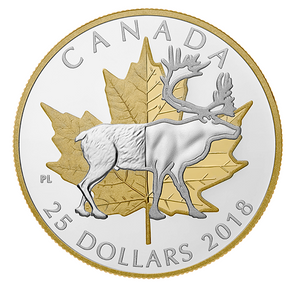 2018 25$ 1 oz. Pure Silver Gold Plated Piedfort – Timeless Icons Caribou