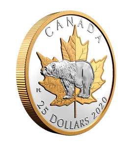 2020 25$ 1 oz. Pure Silver Gold Plated Piedfort – Timeless Icons Polar Bear