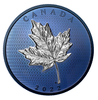 2022 50$ 5 oz. Pure Silver Coin - Blue Rhodium Plating-Maple leaves in Motion