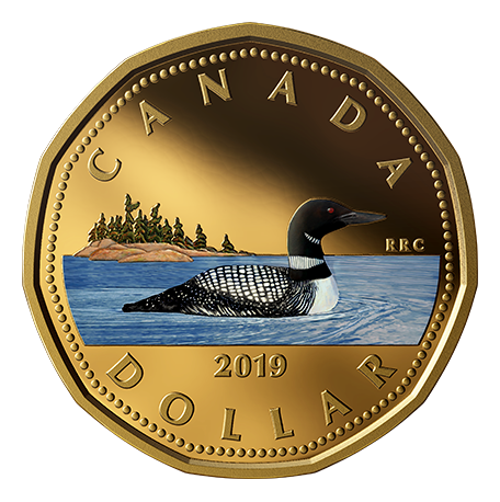 2019 Canada Fine Silver Colourised  Proof Loonie Common Loon-Dollar