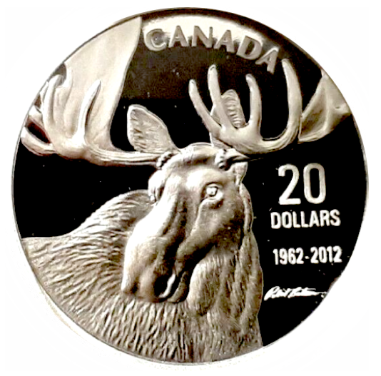 2012 20$ Fine Silver Coin - Bull Moose from the Moose Family-Robert Batemen