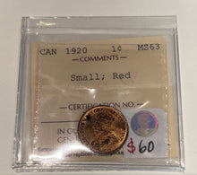 Canada One Cent 1920 MS-63 ICCS