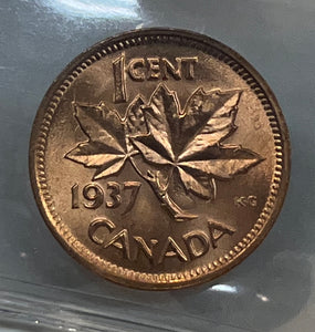 Canada One Cent 1937 MS-65 ICCS
