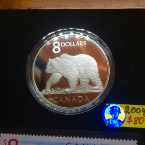 2004 Canada 8 dollars proof coin with stamp-The Polar Bear