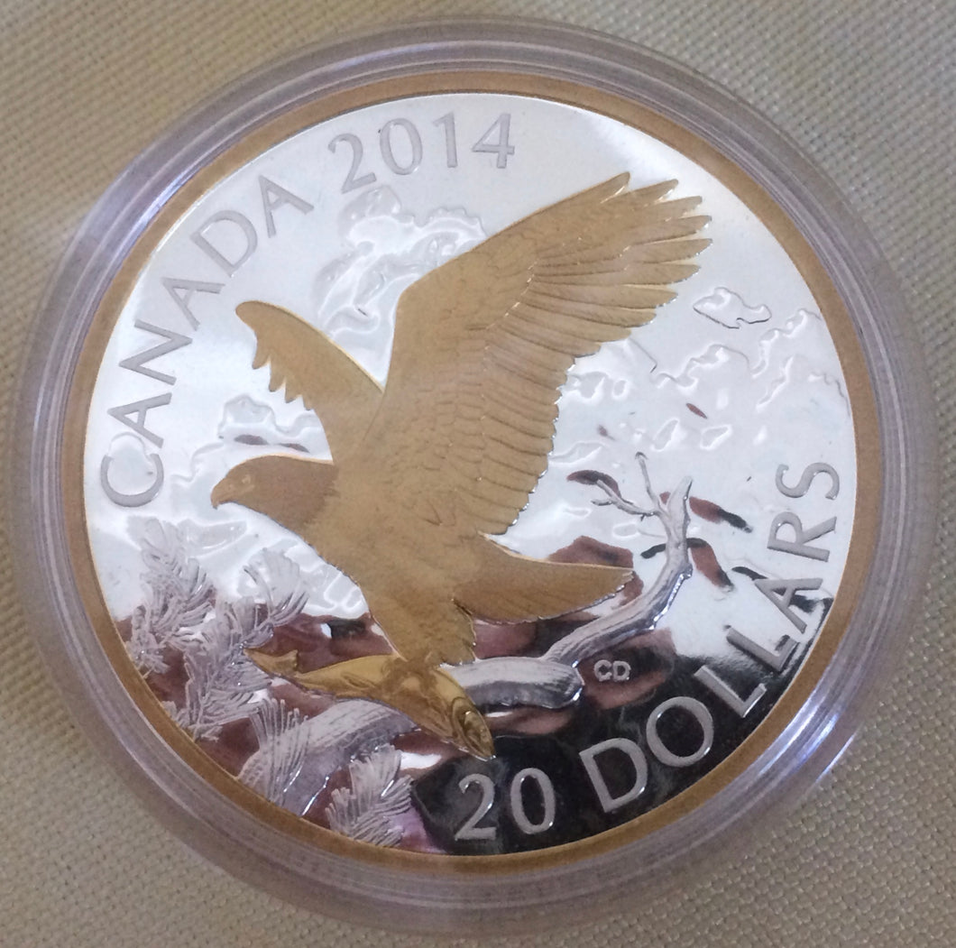 2014 Canada 20 Dollars Fine Silver Coin, Perched Bald Eagle